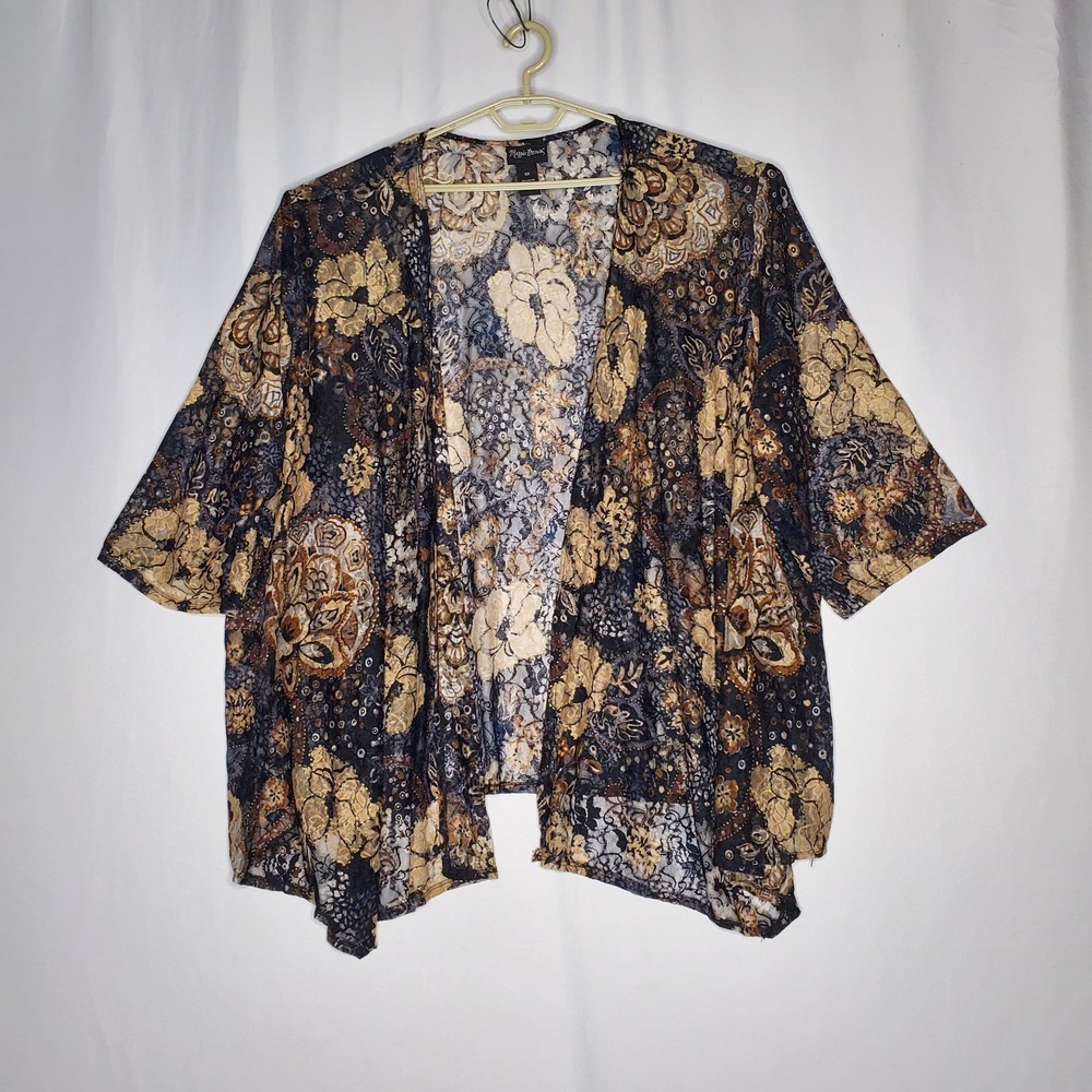 Maggie Barnes Lace Cardigan Womens 5X Elbow Sheer Stretch Floral Drape Open